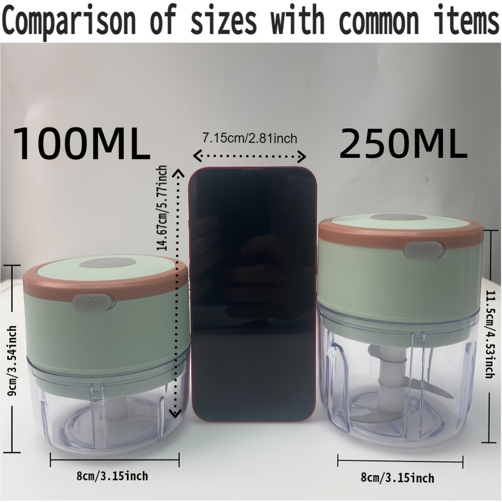 Procesador de alimentos eléctrico compacto mini procesador de carne 3 cuchillas de acero inoxidable recargable por USB