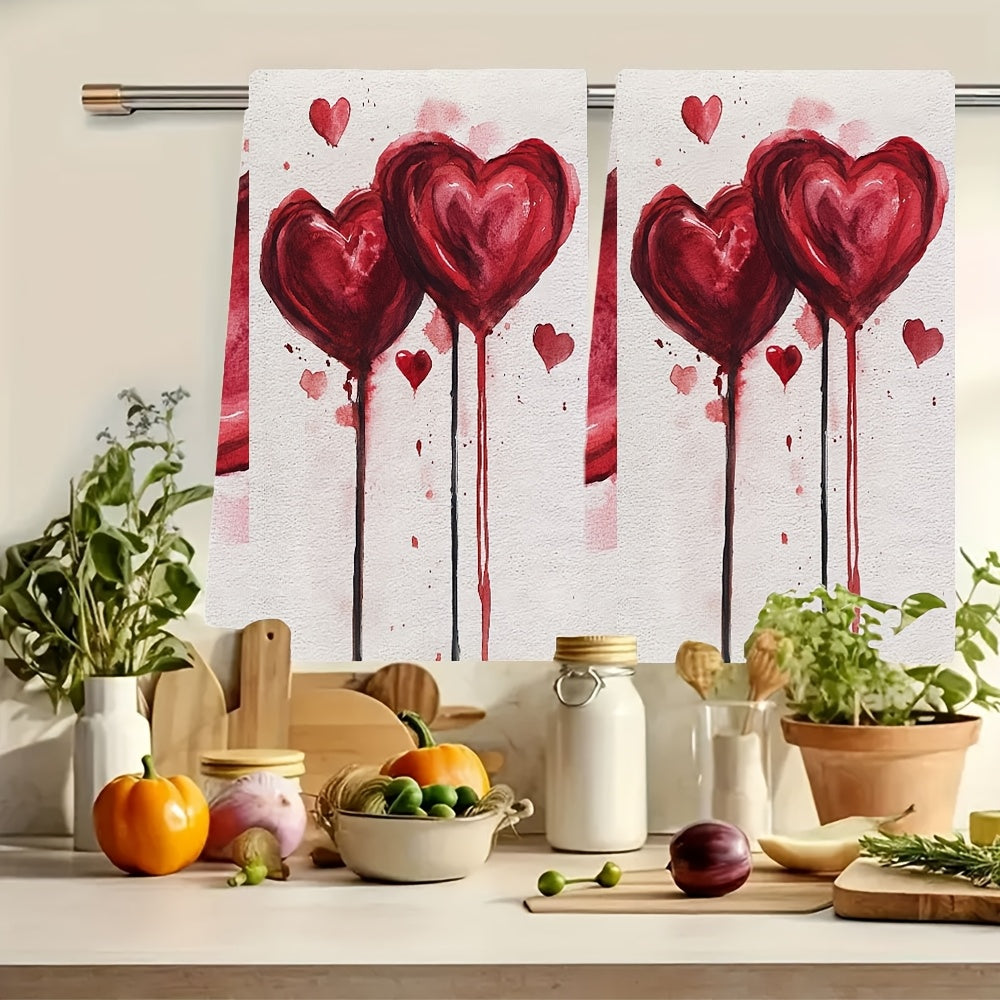 Two Pieces Kitchen Towels Ultra Soft Absorbent Valentine Heart Design 40x60 cm