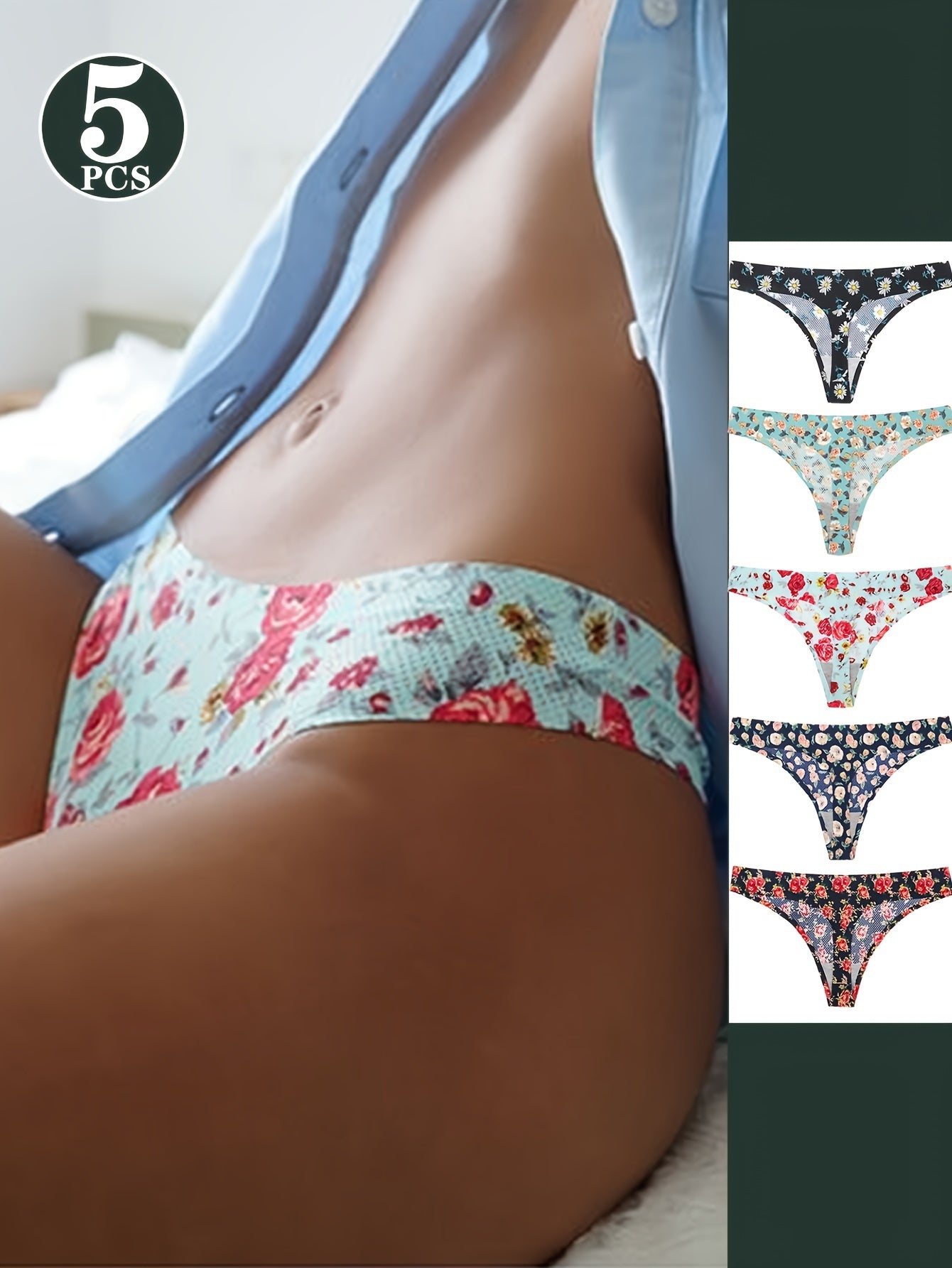 Women's Low Waist Thong Panties Floral Print Sexy Lingerie Underwear