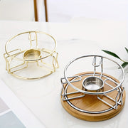 Stainless Steel Candle Holder with Wooden Base for Tea Coffee Heating and Beverage Accessories