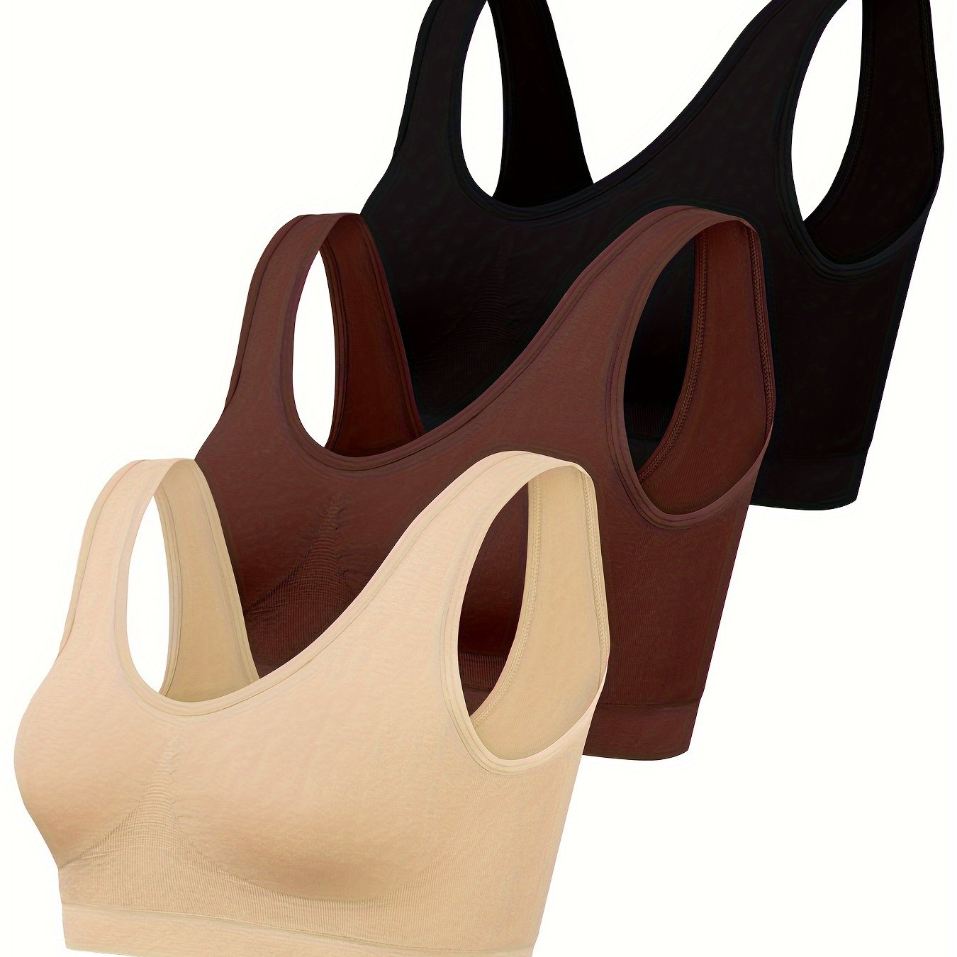 Women's 3-Pack Seamless Sports Bras Solid Color High Elasticity Polyamide Elastane