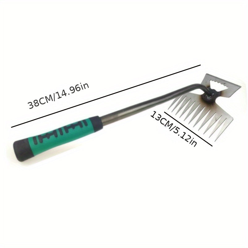 Manual Garden Weeder Tool with 11 Tine Manganese Steel Ergonomic Handle for Lawn and Garden