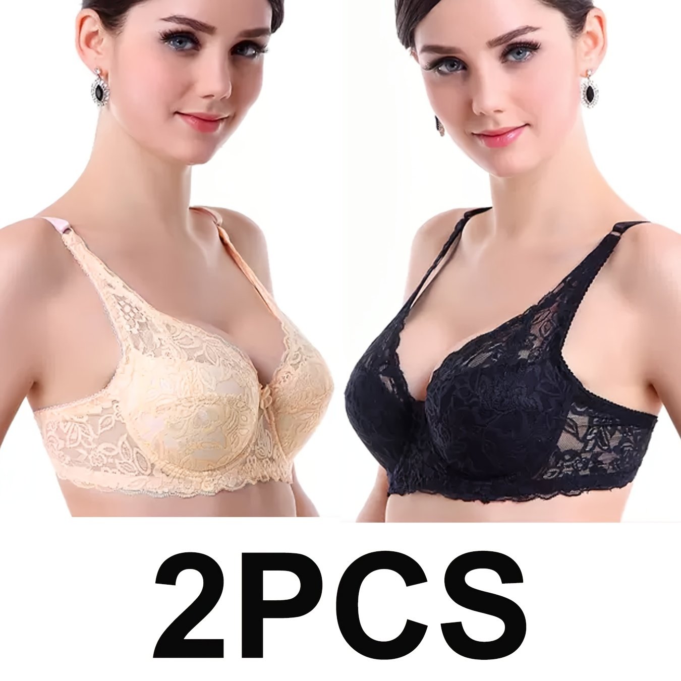 Women’s Lace Thin Sponge Bras Set 2 Pieces Comfortable Underwear