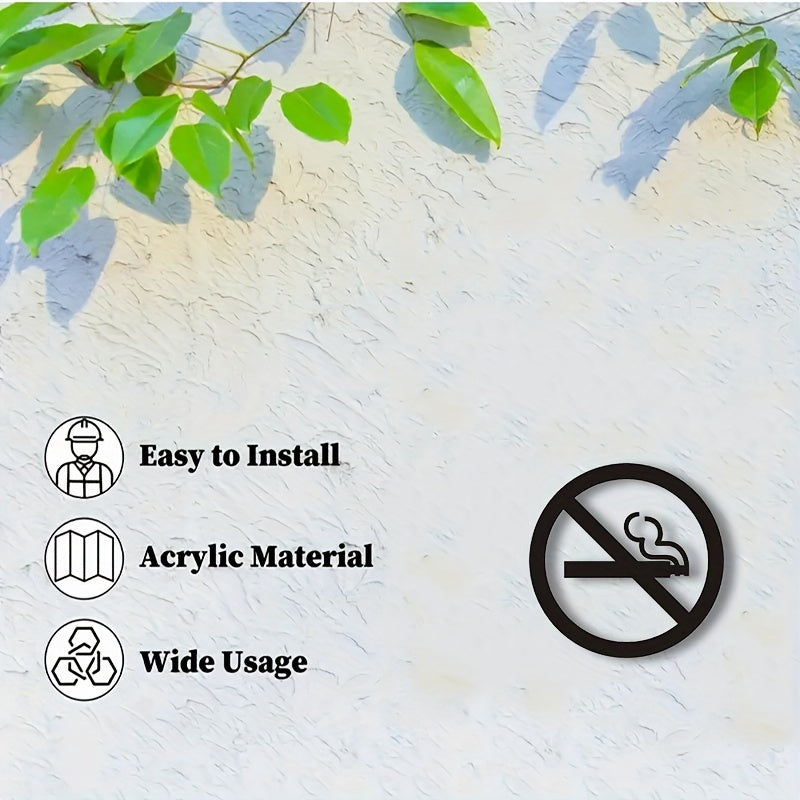 Acrylic No Smoking Sign Black for Restaurants Malls Public Areas Door Mount