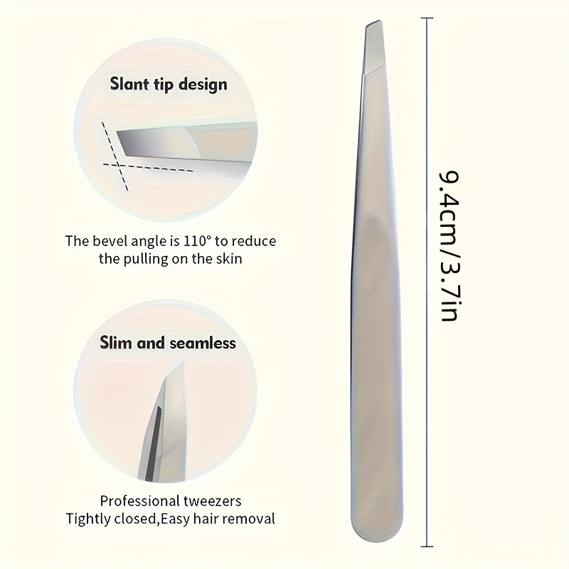Women's Stainless Steel Eyebrow Tweezers 110° Precision Angle 9.8cm