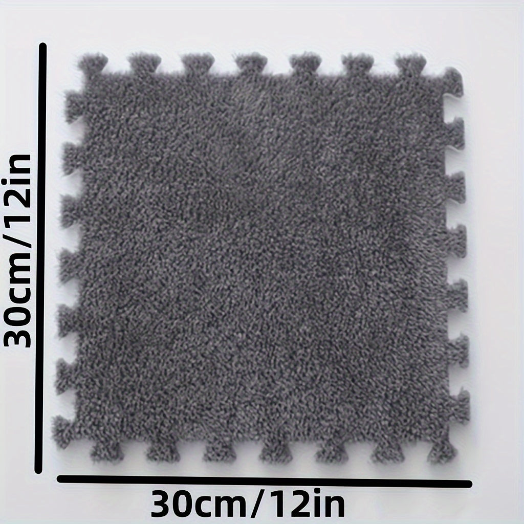 Set of 12 Water-Resistant Plush Interlocking Area Rug Tiles 29.97cm Solid Color