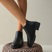 Women's Leather Classic Boots All-Season Chunky Low Heel Ankle Booties Size 36-42