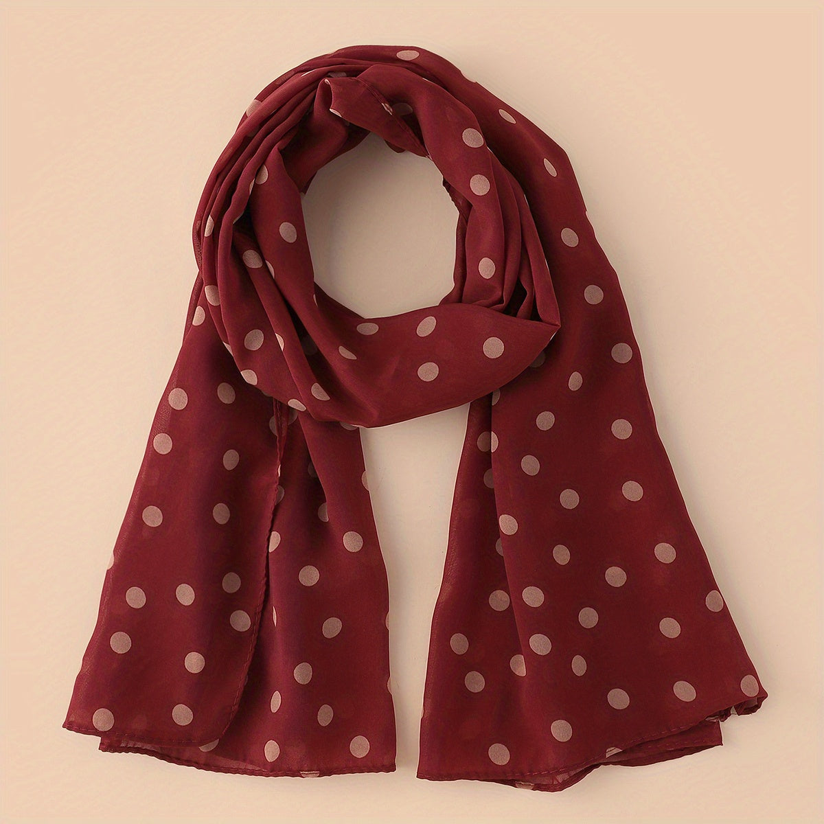 Polka Dot and Solid Color Chiffon Scarf for Casual Wear Head Wrap Sun Protection