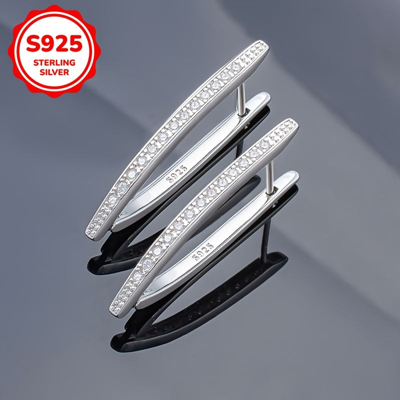 Women's Silver V-Shaped Zirconia Earrings for Daily Wear and Parties