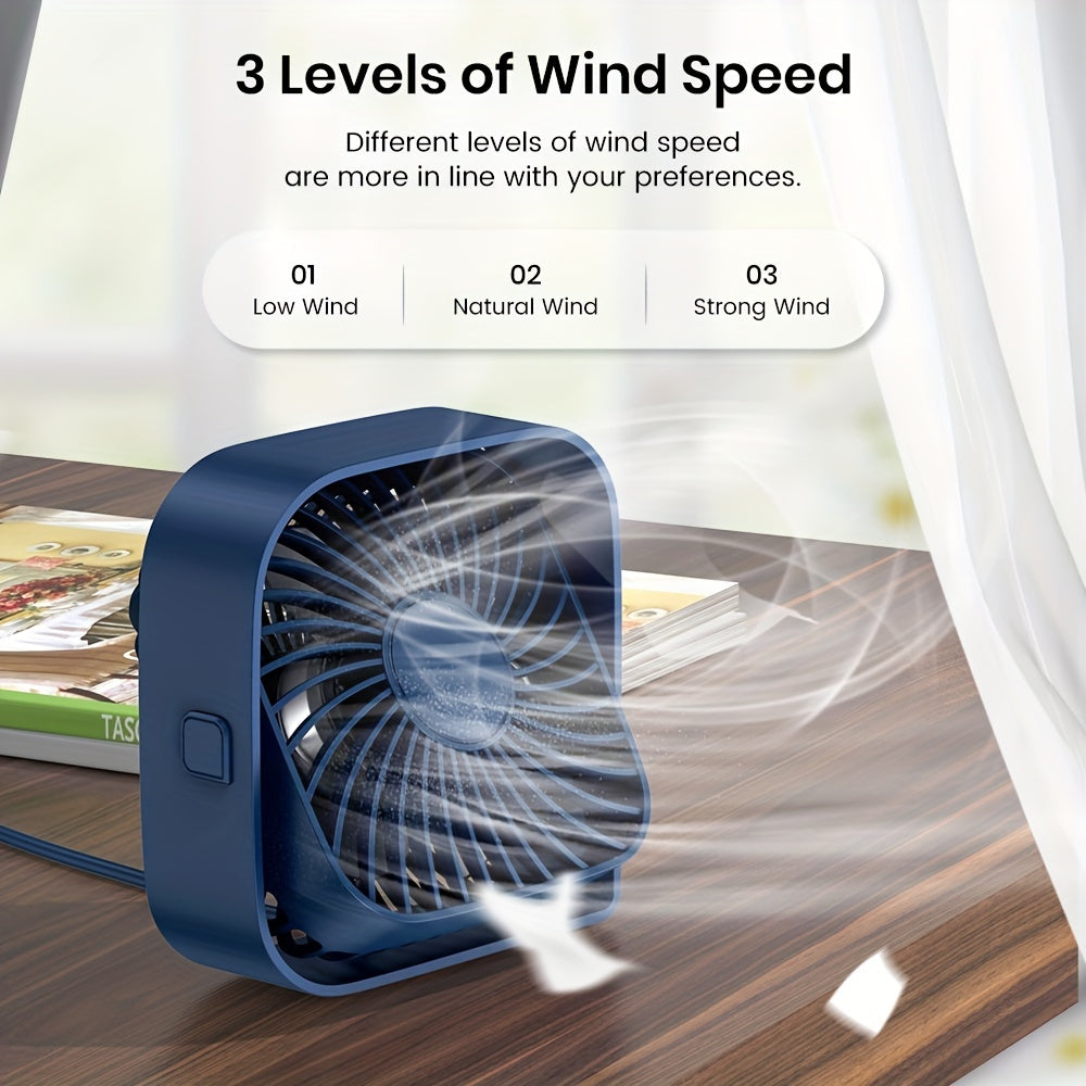 Mini Desk Fan 3 Speeds 10.16cm USB Portable 360° Rotatable Silent Desktop Fan