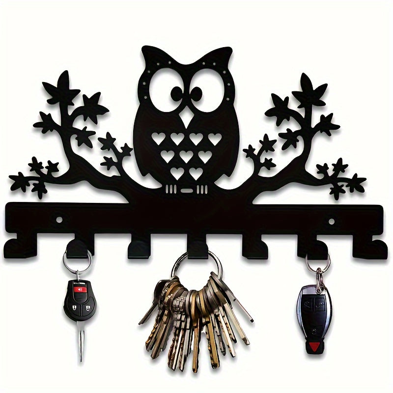 Modern Owl Metal Key Holder with 7 Hooks for Entryway Organization