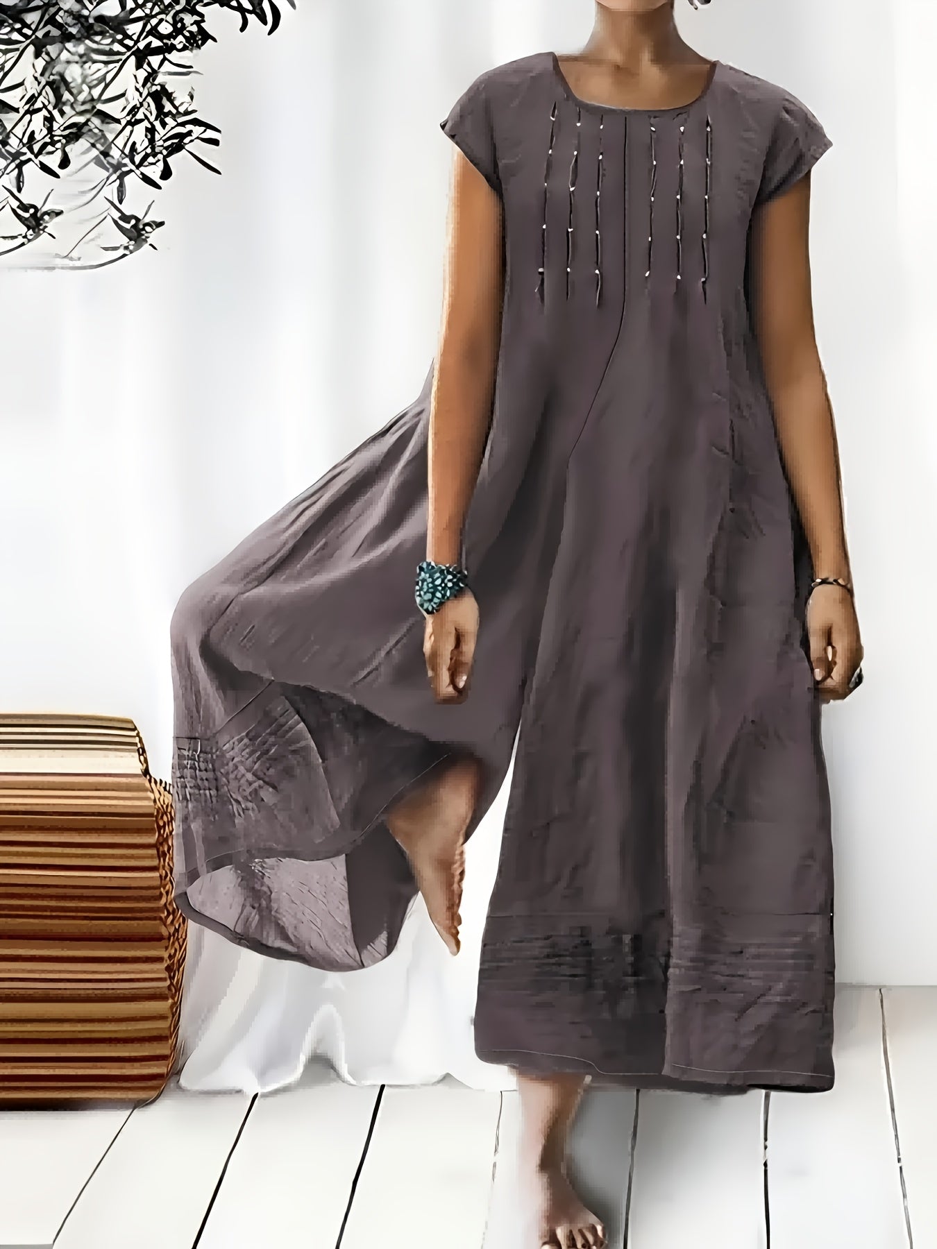 Mono de mujer de talla grande con pantalón ancho, manga corta, body ajustado, verano, poliéster