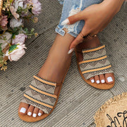 Women's Bohemian Fabric Slides Open Toe Slip-On Flat Sandals