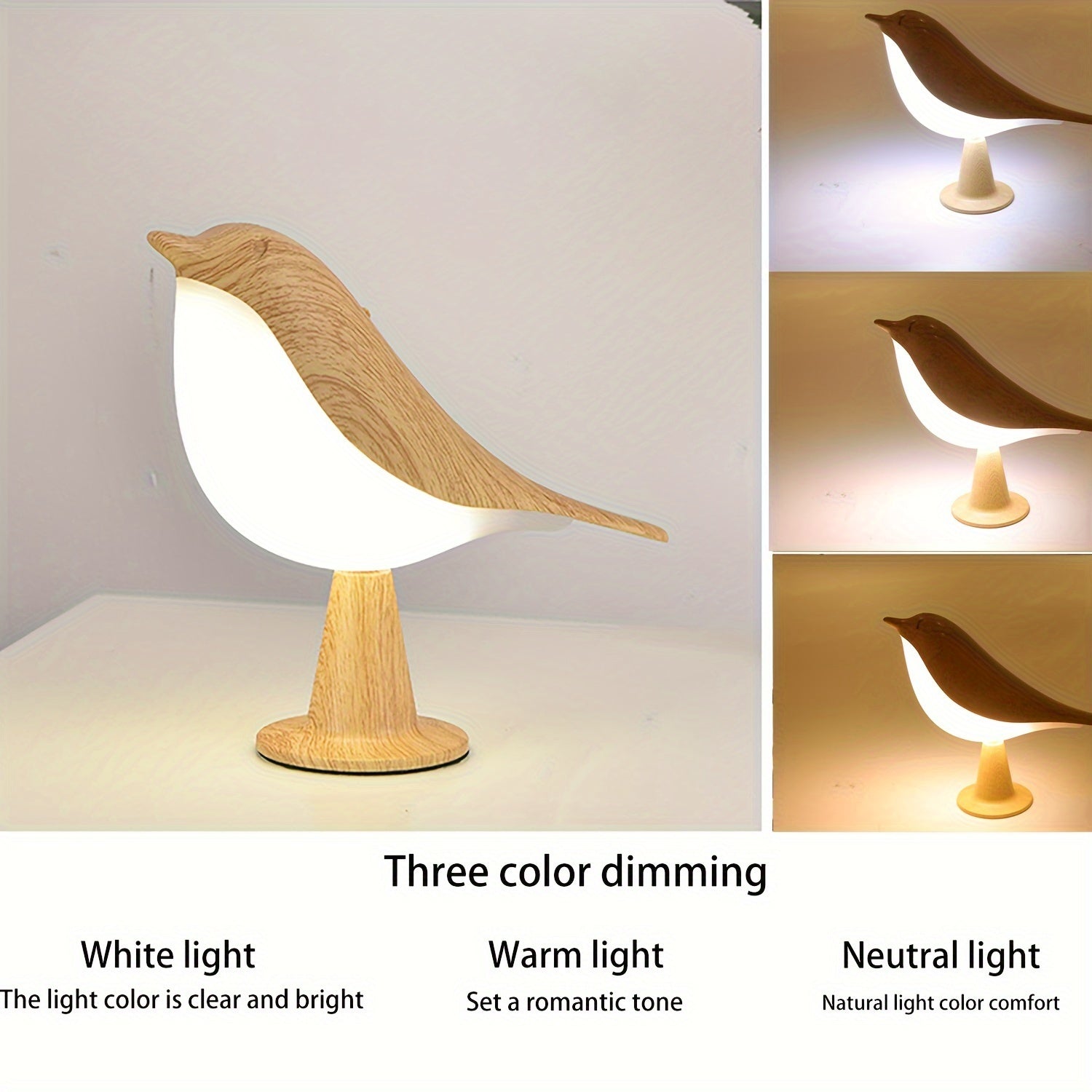 Art Deco Bird LED Table Lamp with Touch Night Light Rechargeable Lithium Battery and USB Cable in Maple Leaf Color