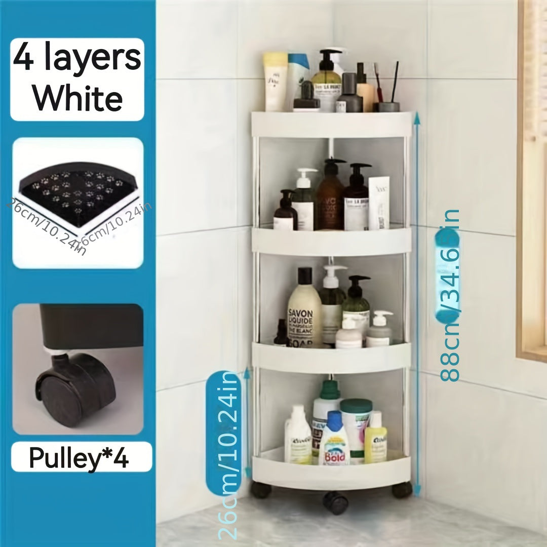 Estante de esquina giratorio de 360 grados, acero inoxidable, plástico, altura ajustable, almacenamiento para baño y sala de estar