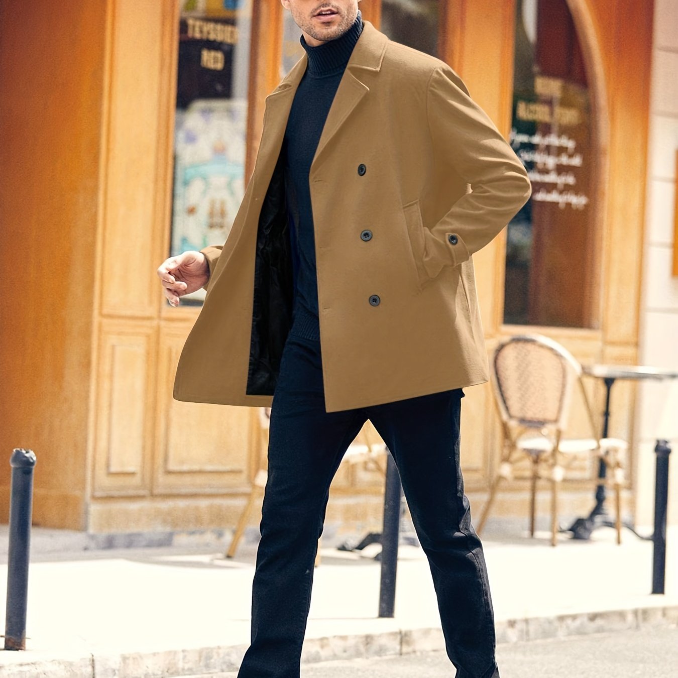 Men's Fleece Coat for Autumn Winter Double-Breasted Windbreaker Big & Tall