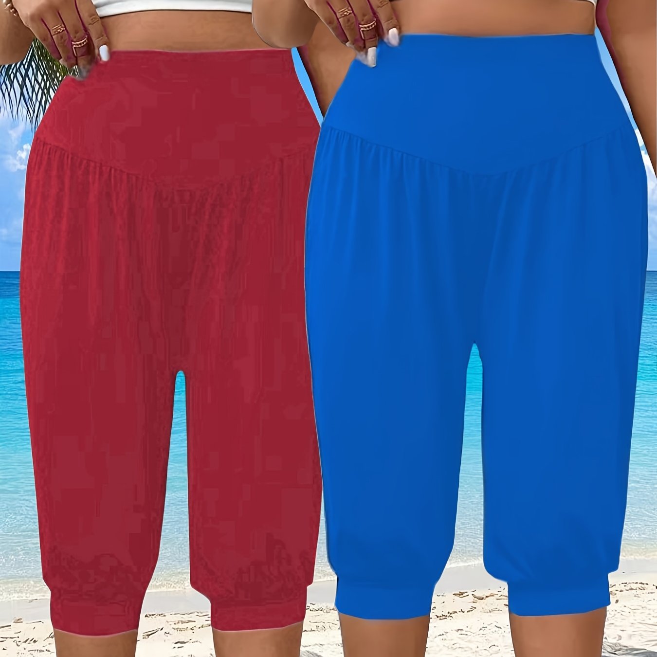 Plus Size Women's High-Waisted Yoga Shorts Breathable Stretchy Summer Workout Pants
