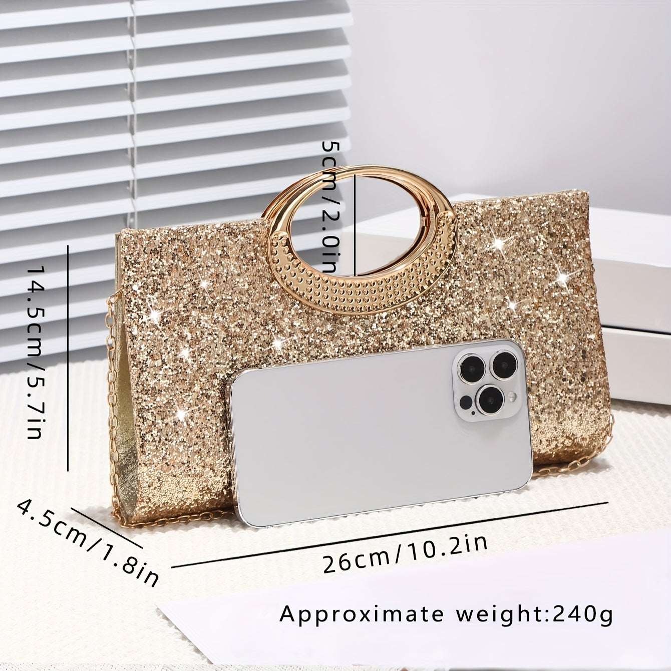 Sequin Evening Handbag Clutch with Golden Accents for Weddings Parties Dances