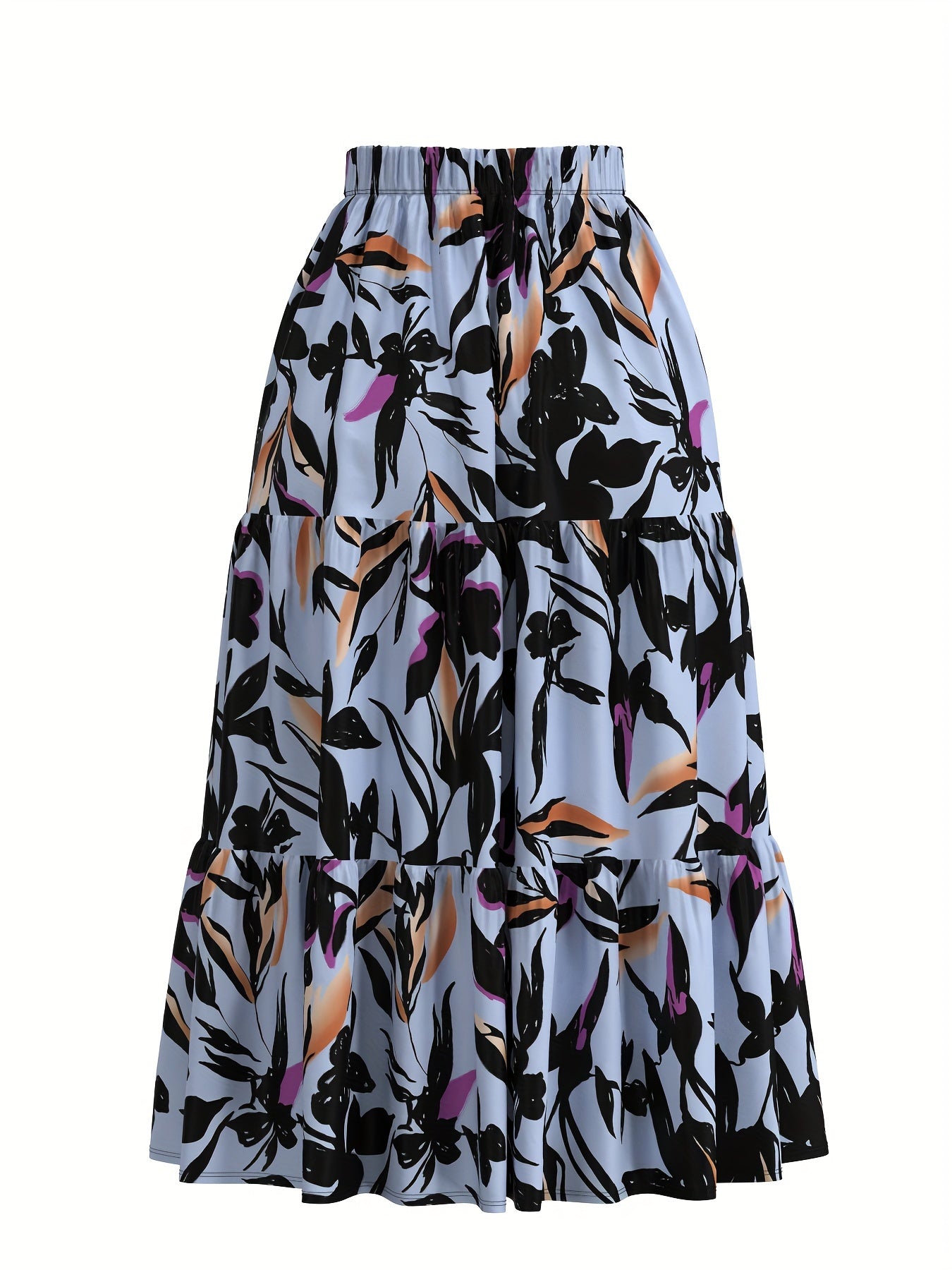 Falda de tamaño grande con estampado tropical en capas, con cintura elástica, ropa de vacaciones