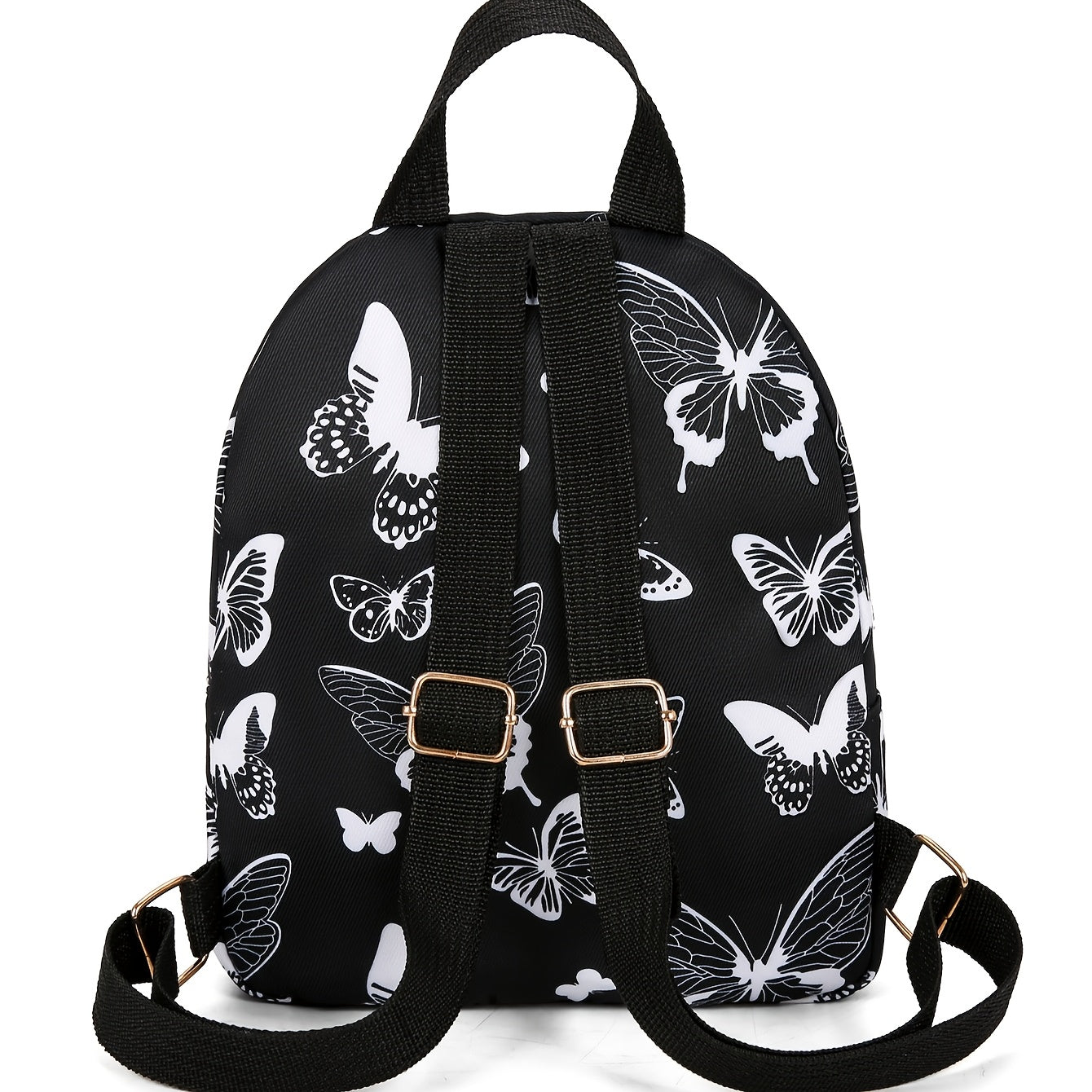 Women's Black Mini Backpack with Butterfly Print Nylon Casual Daypack