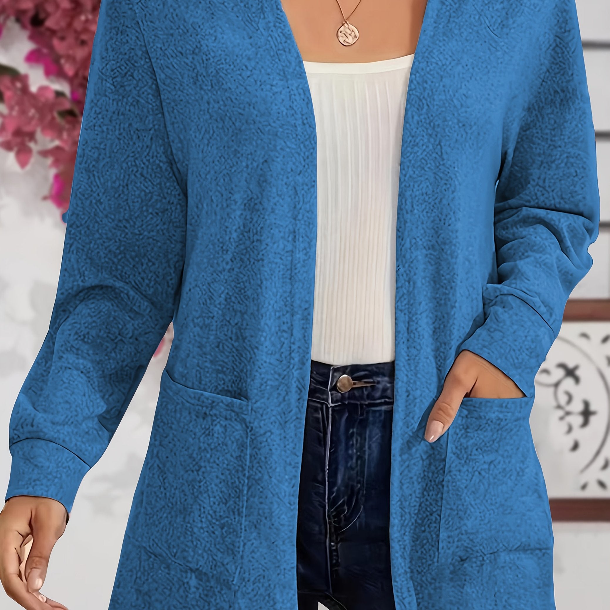 Plus Size Women's Solid Color Long Sleeve Top With Pocket Casual Shirt