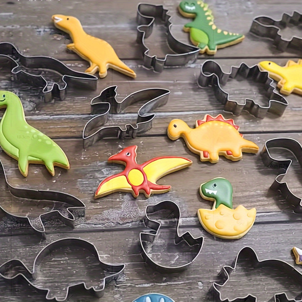Set of 10 Stainless Steel Dinosaur Cookie Cutters for Baking and Cake Decoration