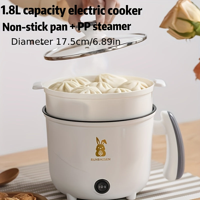 Cocina eléctrica 2 en 1 con cesta de vapor, antiadherente, multifuncional, vitrocerámica de inducción para freír, hervir, cocinar al vapor, cocción lenta, uso en dormitorio y hogar