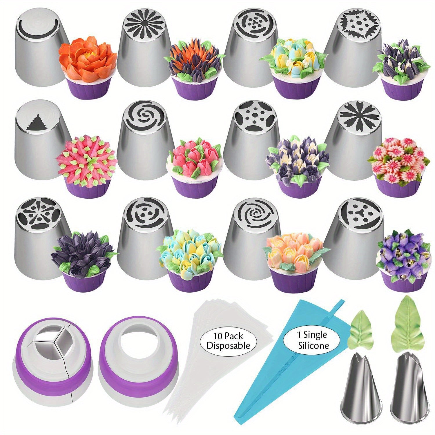27-Piece Stainless Steel Cake Piping Tips Set for Icing and Decorating