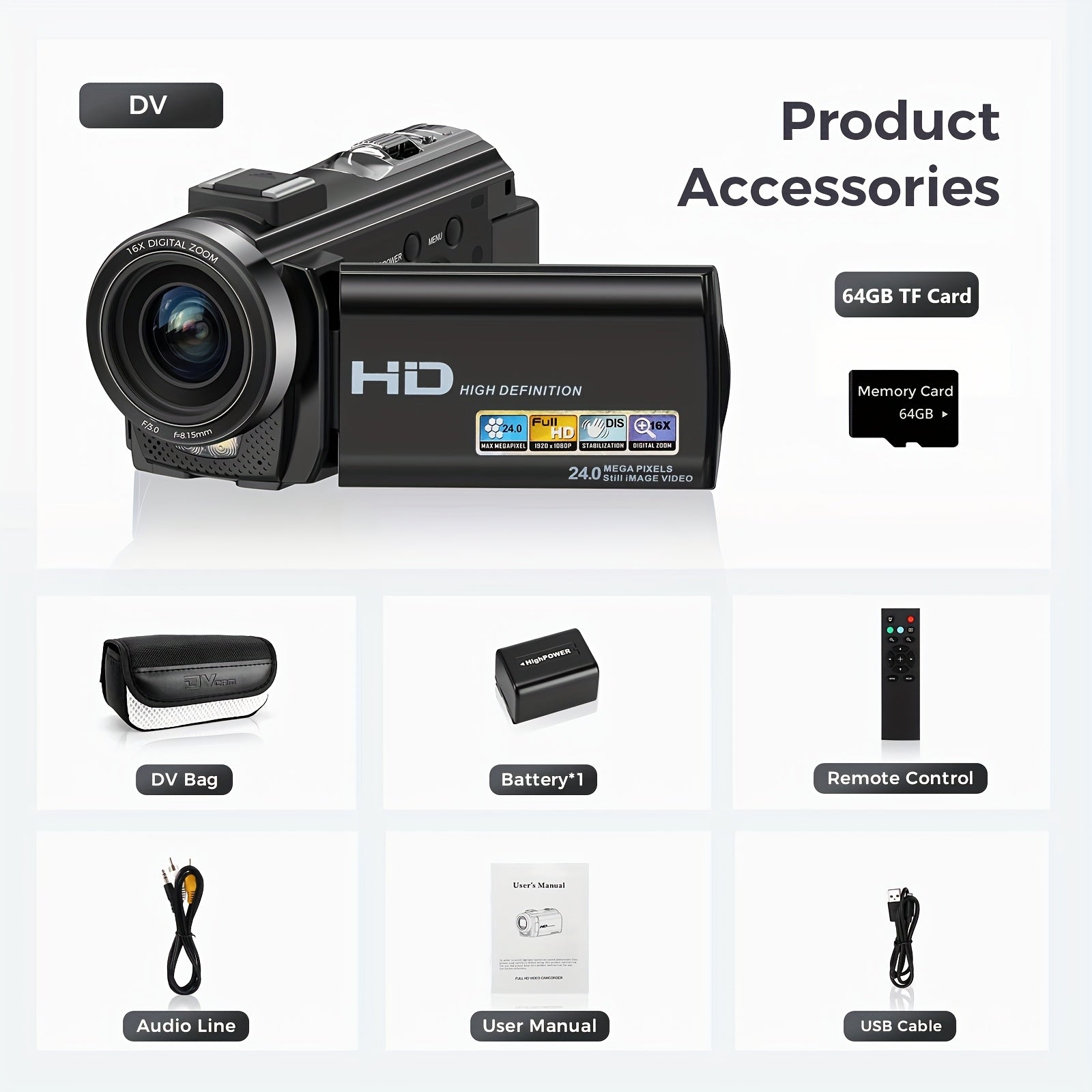 Digital Video Camera Camcorder with 270° Rotating Screen 16X Digital Zoom 1080i HD Video