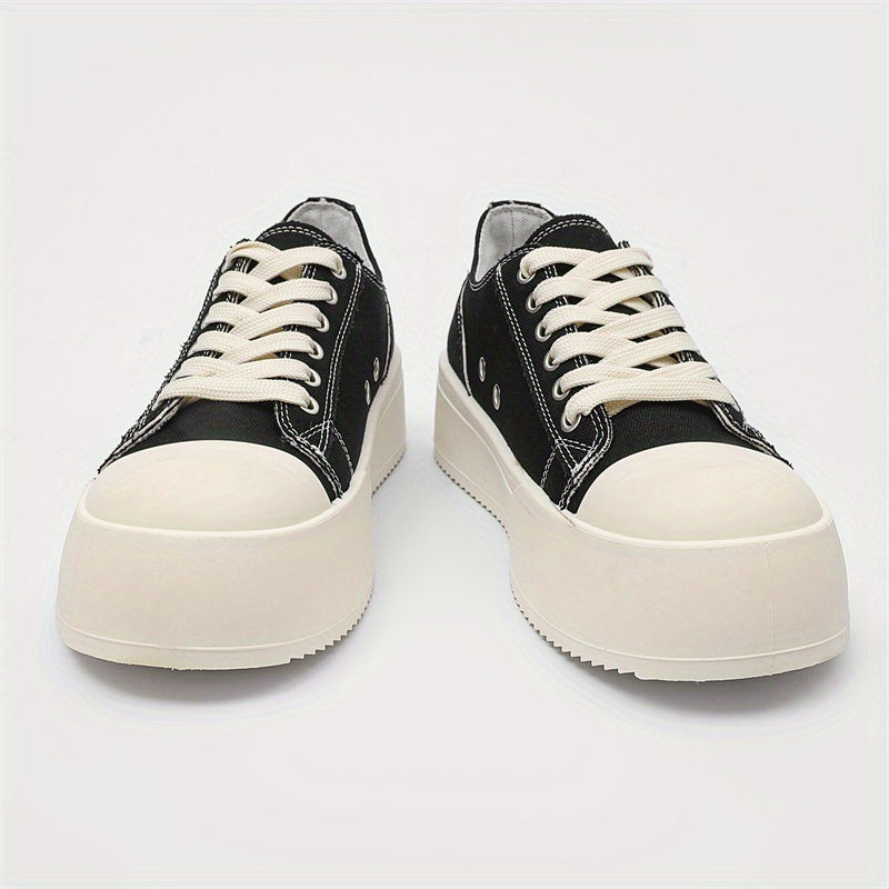 Men Women Canvas Chunky Platform Derby Shoes Black White Rubber Sole