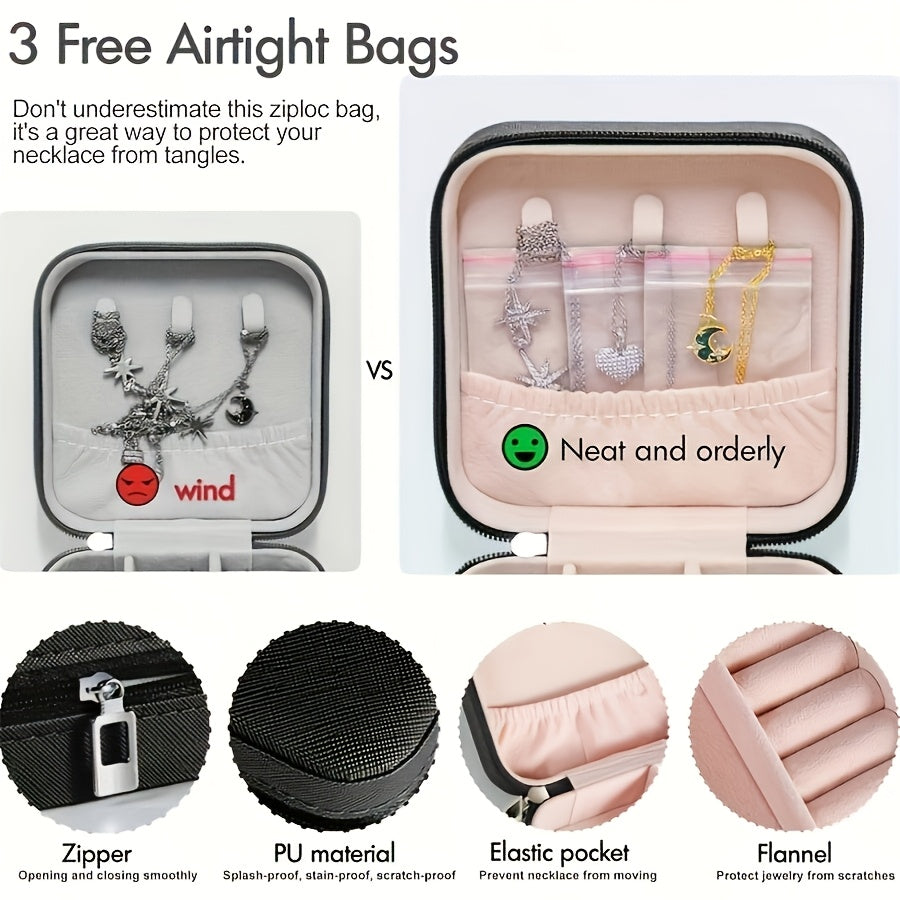 Women's Faux Leather Jewelry Organizer Travel Case with Multiple Compartments Black and Pink