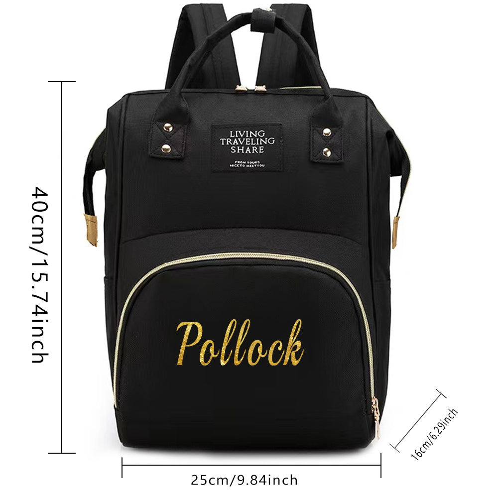 Black Oxford Cloth Mommy Backpack with Large Capacity and Travel Organizer