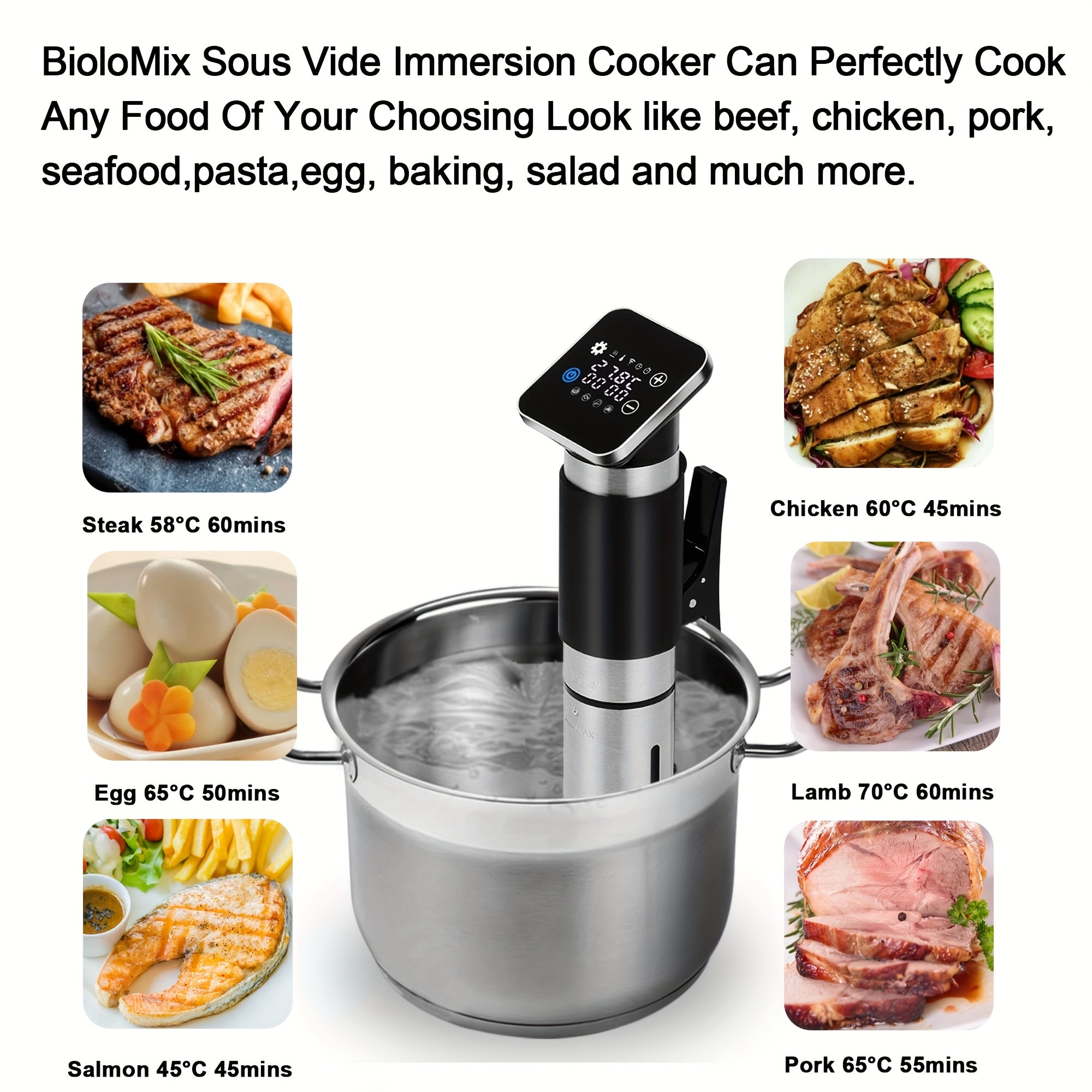 Biolomix 5-avlod WiFi Vacuum Sealer - Stainless Steel, Aqlli App Boshqaruvi, Past Haroratli Sekin Pishiruvchi, Yevropa Ulanishi, Batareyasiz, Go'sht va Sabzavotlarni Yopish uchun Ideal