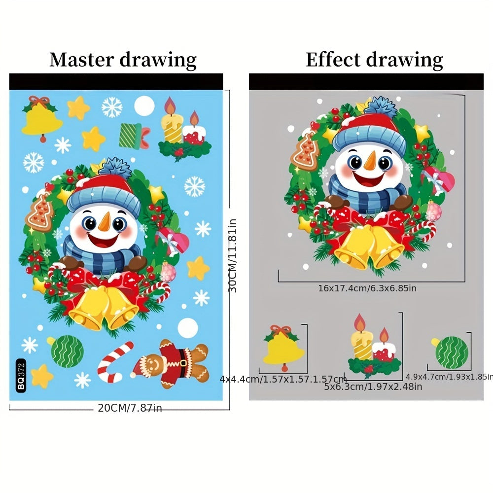 Christmas Window Clings Set Santa Reindeer Rabbit Holiday Decor Non-Electric