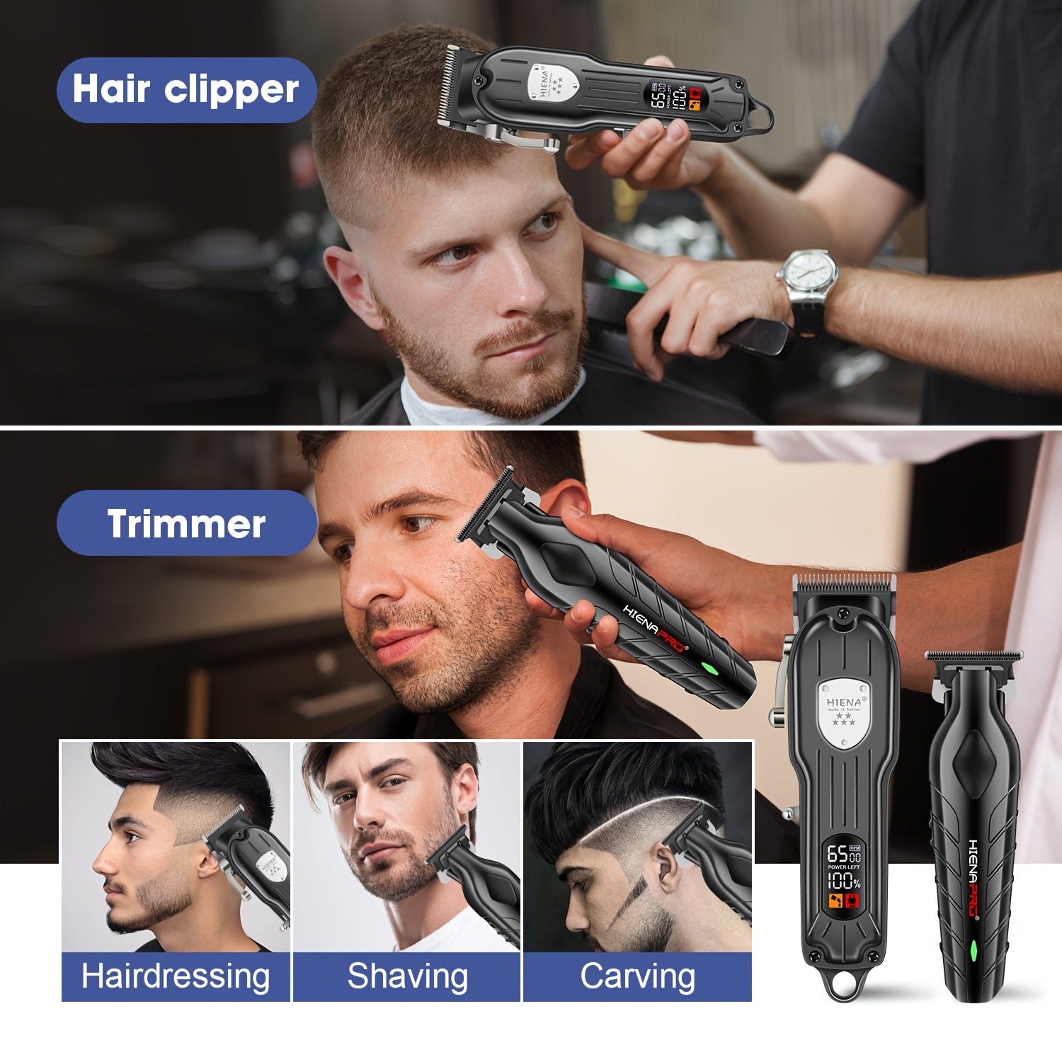 Professional Men's Salon Electric Haircutting Scissors USB Rechargeable Set