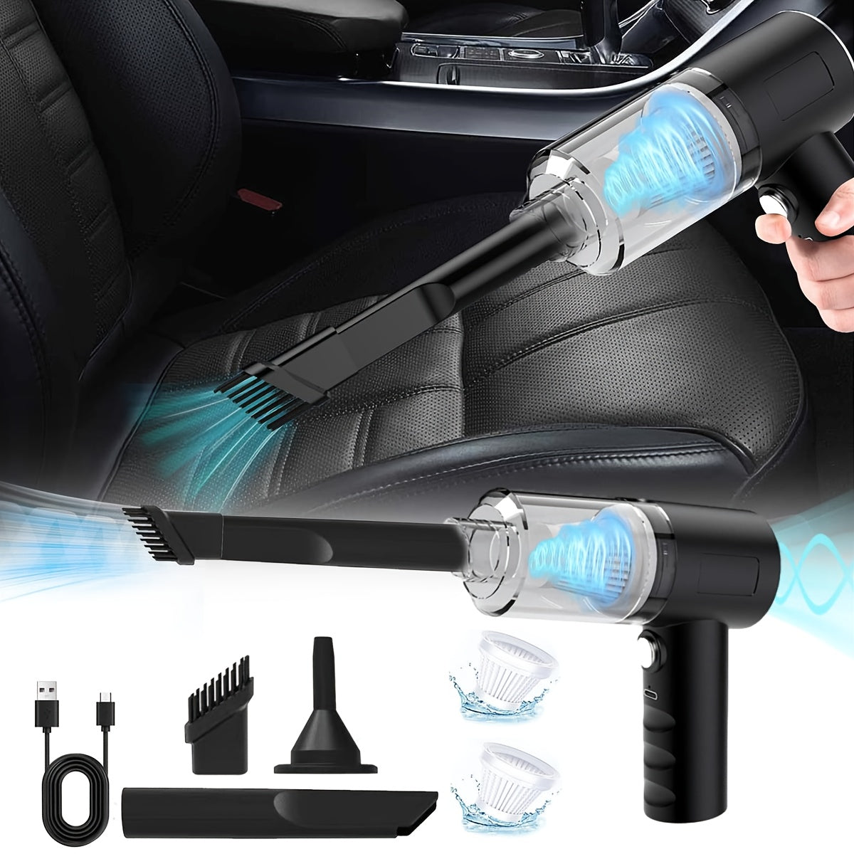 Aspiradora de mano inalámbrica portátil para coche, hogar y oficina con filtros lavables