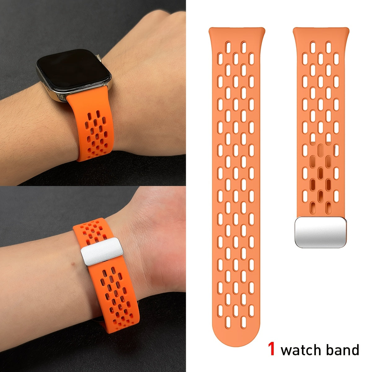 Silicone Watch Strap Breathable Multi-Hole Magnetic Folding for Fitness Tracker