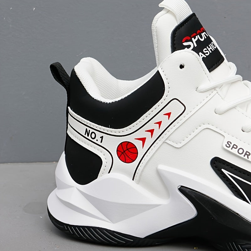 Zapatillas altas de baloncesto para hombre blancas y negras de cuero sintético y goma, casual y atléticas