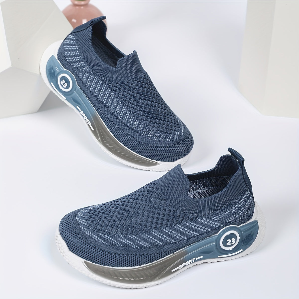 Kids' Slip-On Sneakers Boys Girls Breathable Knit Geometric Hollow Casual Athletic Shoes