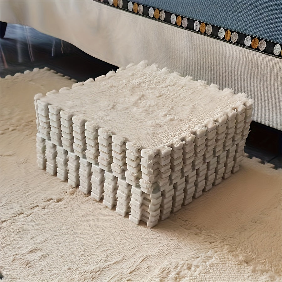 Machine Made Polyester EVA Square Carpet Tiles Set Washable Interlocking Floor Mats 29.97cm