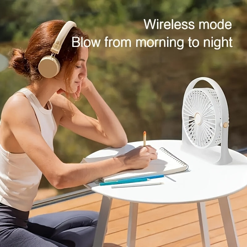 Black Portable Mini Desk Fan 5-Speed USB Rechargeable Quiet Tabletop Fan