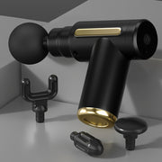Black and Gold Handheld Percussion Massage Gun with 4 Heads 6 Speeds Rechargeable