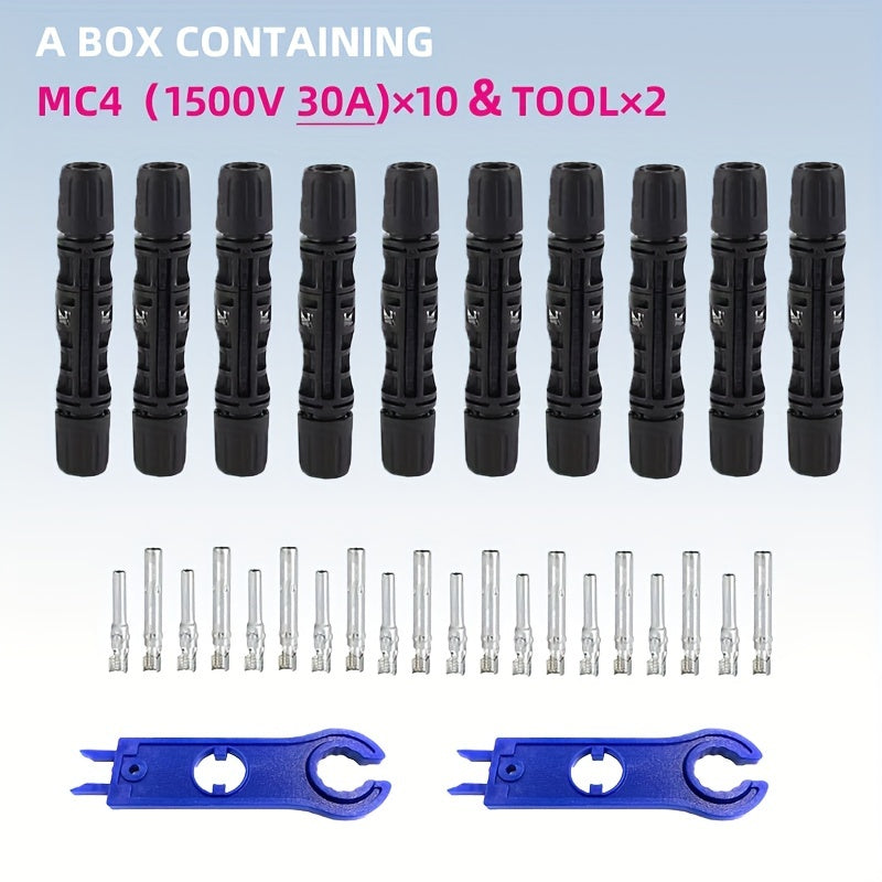 10 пар водонепроницаемых разъемов кабеля солнечной панели MC4 с ключами, номинальное напряжение 1000 В, 30 А, 45 А