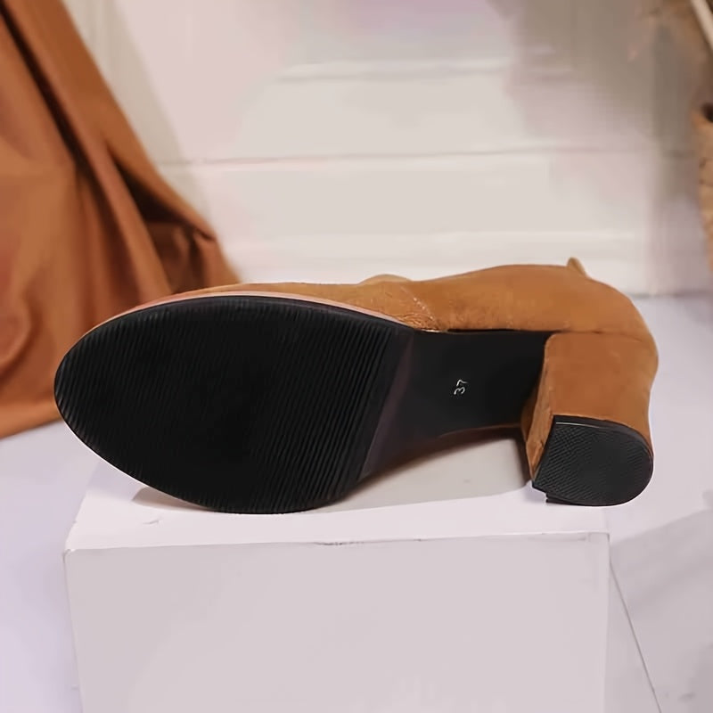 Women's Navy Blue Block Heel Loafers Casual Round Toe Mid-Heel All-Season Shoes