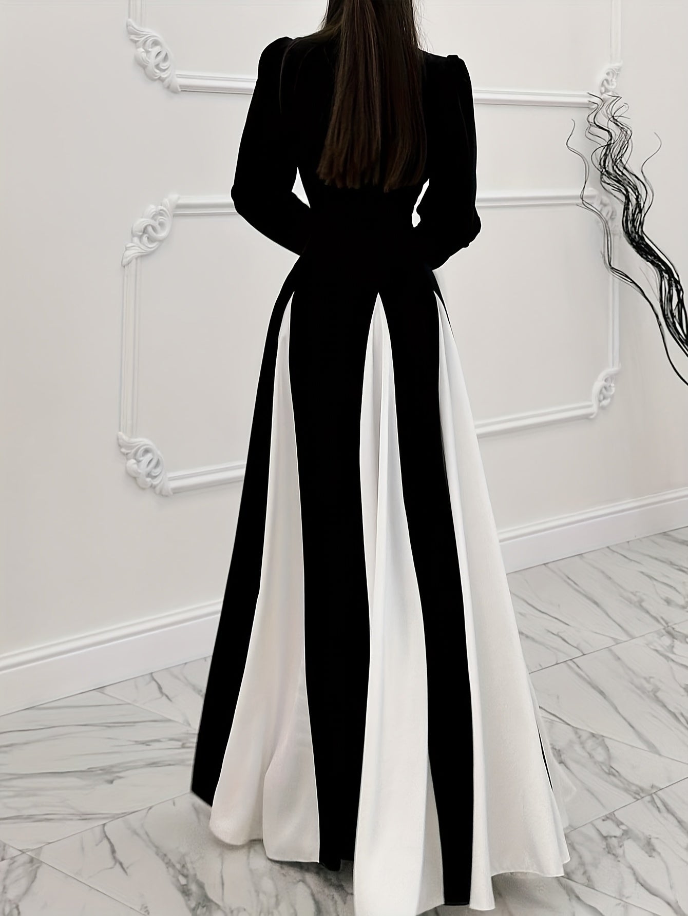 Adult Solid Color Polyester Crew Neck Long Dress Elegant Fitted All Season