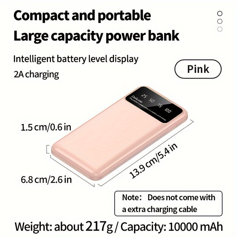 Портативный аккумулятор емкостью 20000mAh/10000mAh с LED-дисплеем, легкий и компактный. Совместим с устройствами iPhone/Android. Идеален для экстренных ситуаций.