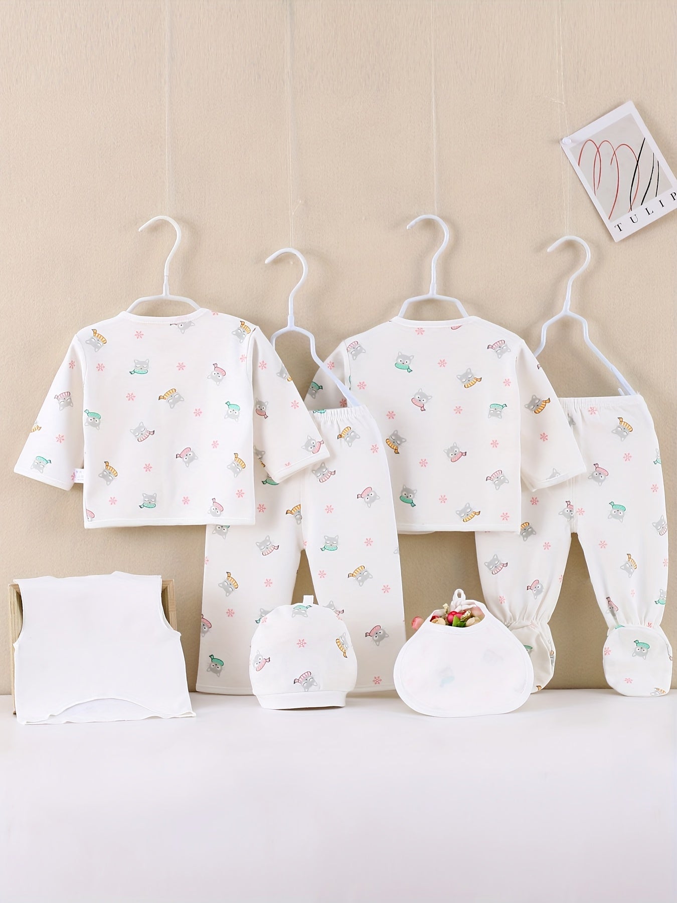 Детский 7-частный хлопковый комплект с котячим принтом для всех сезонов и активного отдыха