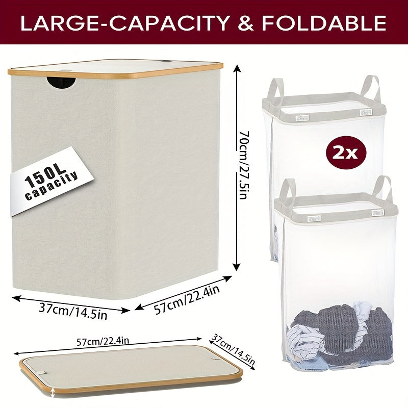 Large Laundry Hamper with Lid and Detachable Bags for Clothes Storage in Laundry Rooms and Dorms