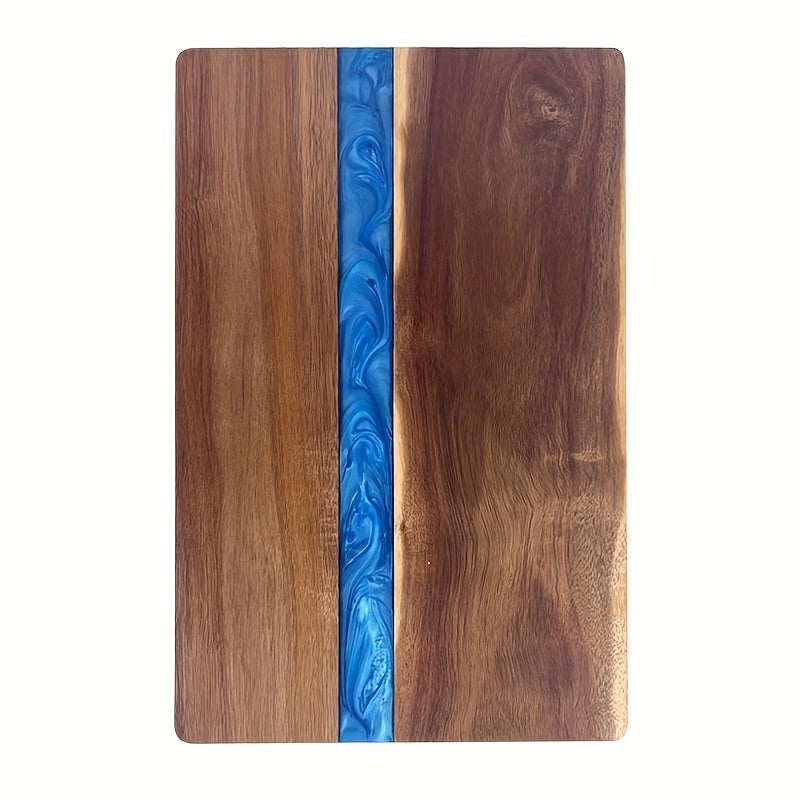 Acacia Wood and Resin Cheese Board Set with Blue Stripe, Charcuterie Platter, Kitchen Serving Tray