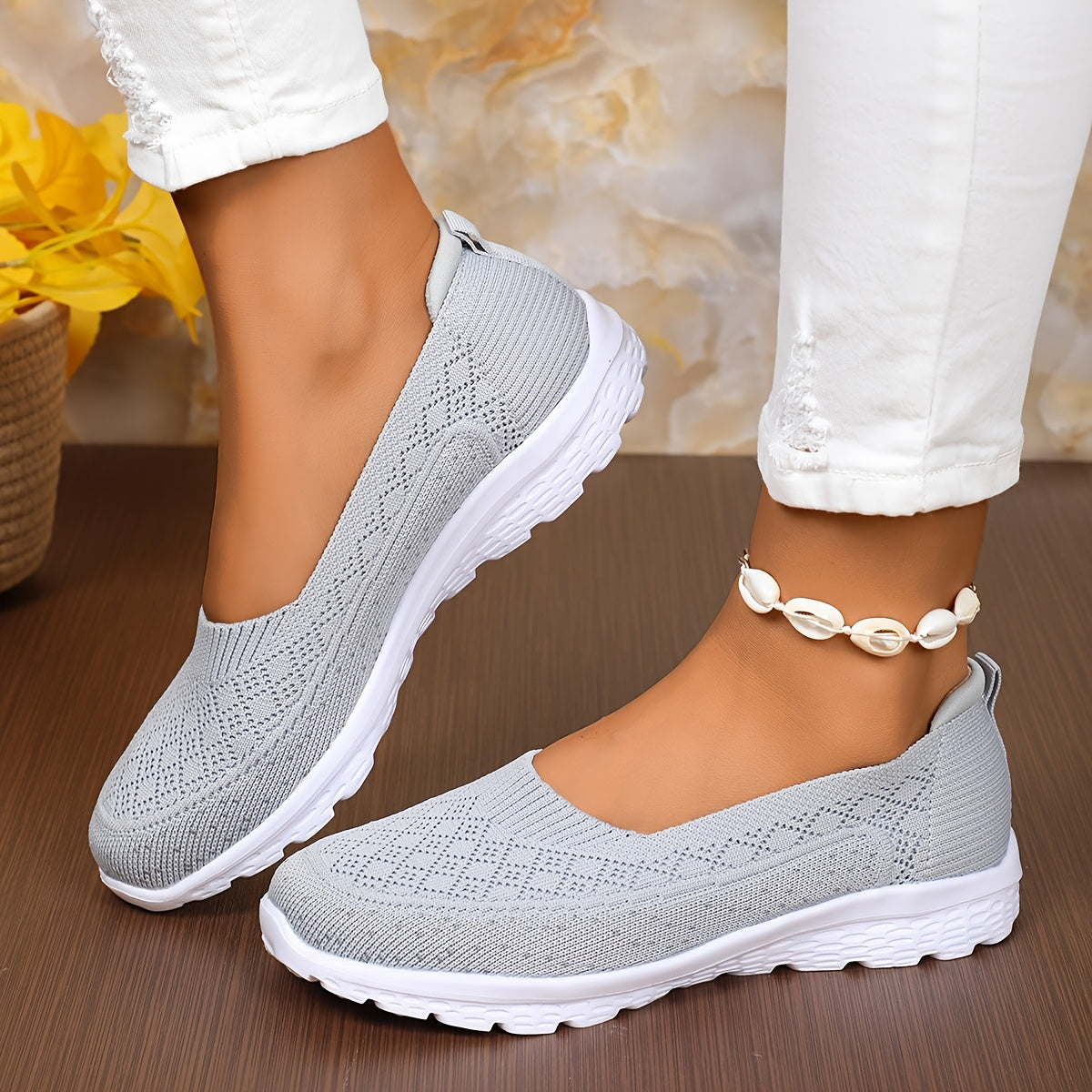 Women's Lightweight Slip-On Walking Shoes Breathable Knit Light Blue